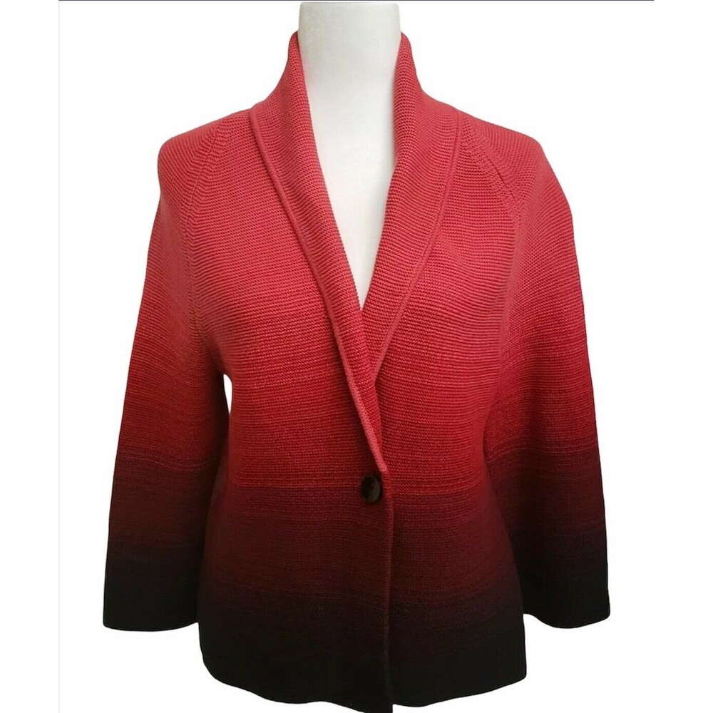 NWT Jones Wear Red Ombre Cardigan Sweater Sz S 3/4 Sleeve Shawl Collar preppy